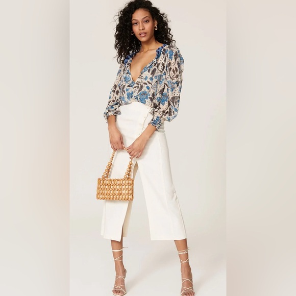 Joie Jaipur Floral Long Sleeve Smocked  Waist & Cuffs Clip Dot Peasant Top - Picture 4 of 10